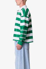 Striped Layered L/S Polo Shirt - Green/White