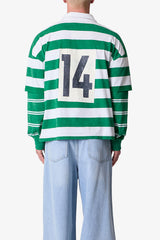 Striped Layered L/S Polo Shirt - Green/White