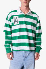 Striped Layered L/S Polo Shirt - Green/White