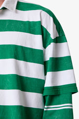 Striped Layered L/S Polo Shirt - Green/White