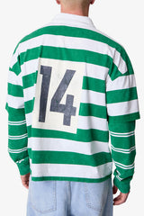 Striped Layered L/S Polo Shirt - Green/White