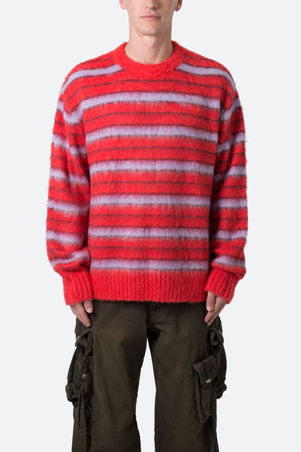Pull rayé en mohair - Rouge
