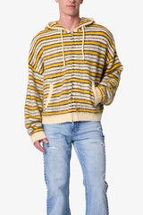Striped Mohair Zip-Up Hoodie - Yellow