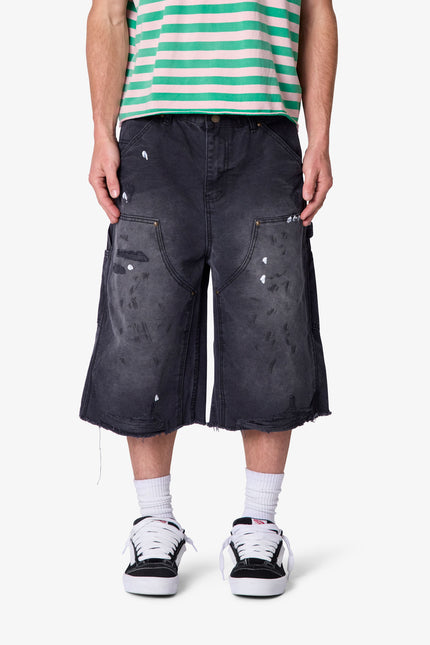 Ultra Baggy Distressed Carpenter Shorts - Black