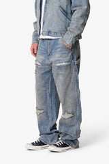 Ultra Baggy Distressed Work Denim - Vintage Blue