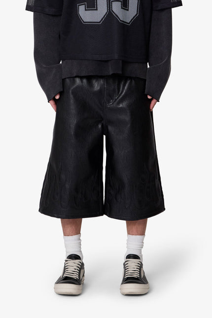 Pantalones cortos de cuero Ultra Gaggy Flame - Negro