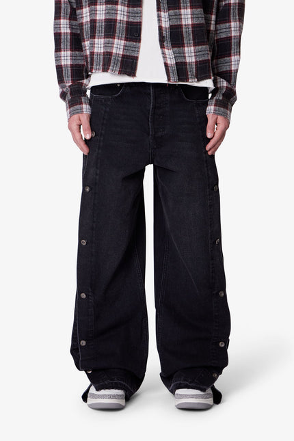 Jean ultra ample à boutons décalés - Noir
