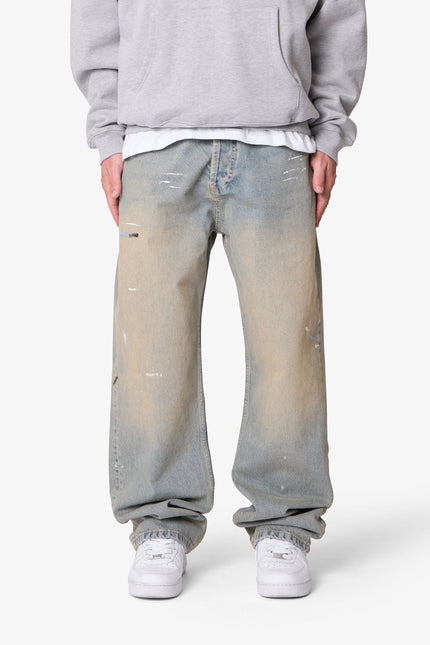 Jean ultra ample style peintre - Bleu clair délavé sable