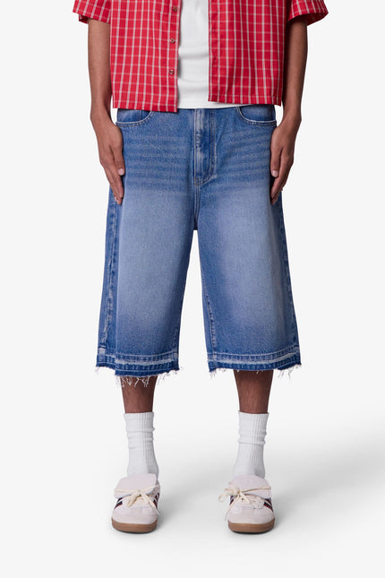 Shorts vaqueros holgados con bajo sin rematar - Azul lavado