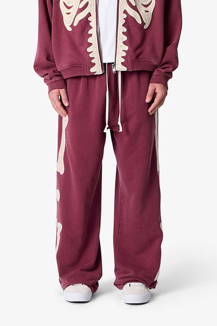 Ultra Baggy Skeleton Sweatpants - Washed Red