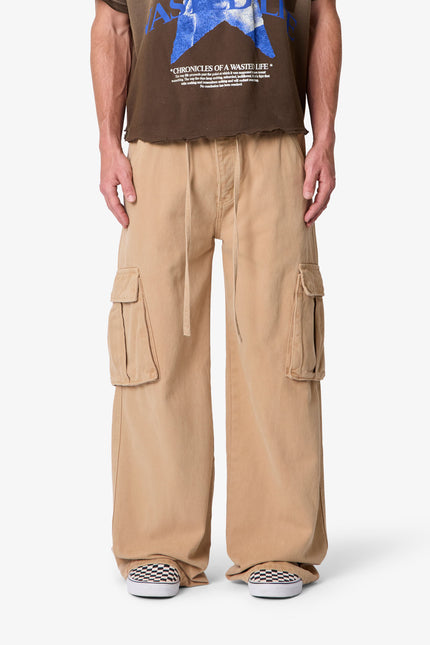 Ultra Wide Twill Cargo Pants - Khaki