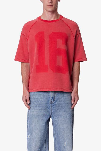 T-shirt raglan vintage en jersey éponge - Rouge