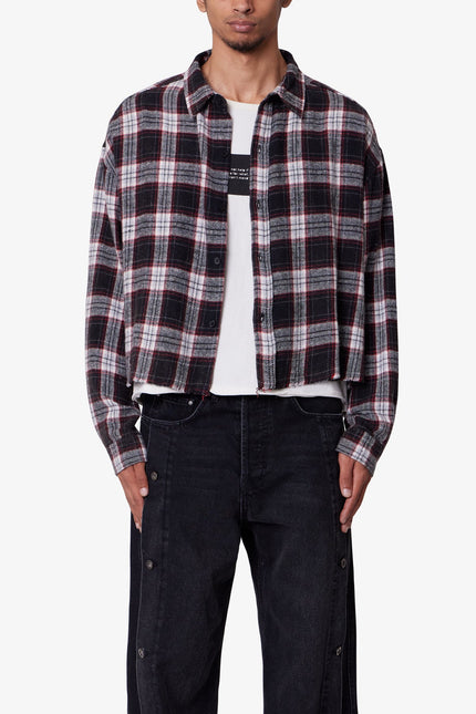 Chemise en flanelle courte délavée - Noir/Blanc