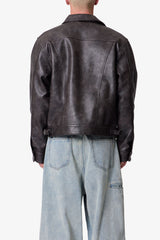 Washed Leather Jacket - Black