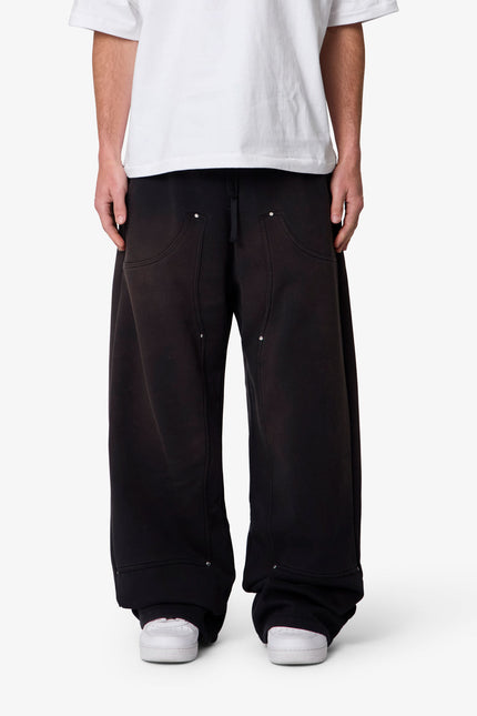 Pantalones deportivos West de doble rodilla - Negro lavado