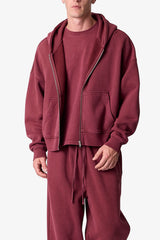Zip Hoodie - Washed Maroon