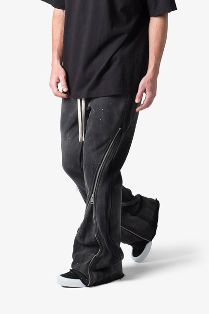 Pantalon de survêtement évasé à fermeture éclair - Noir vintage