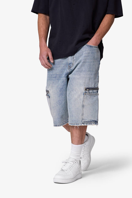 Short en jean à fermeture éclair - Bleu clair