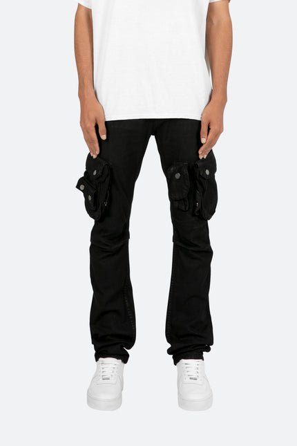 B357 Vaqueros cargo acampanados encerados - Negro