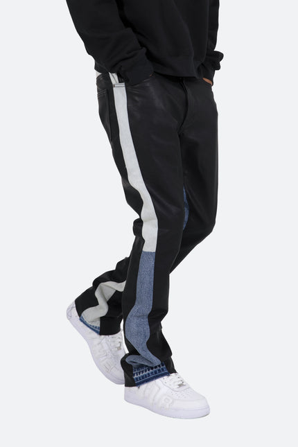 Pantalones acampanados de cuero B417 - Negro/Azul