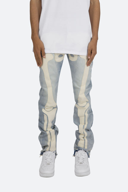 D184 Skeleton Straight Denim - Azul/Blanco