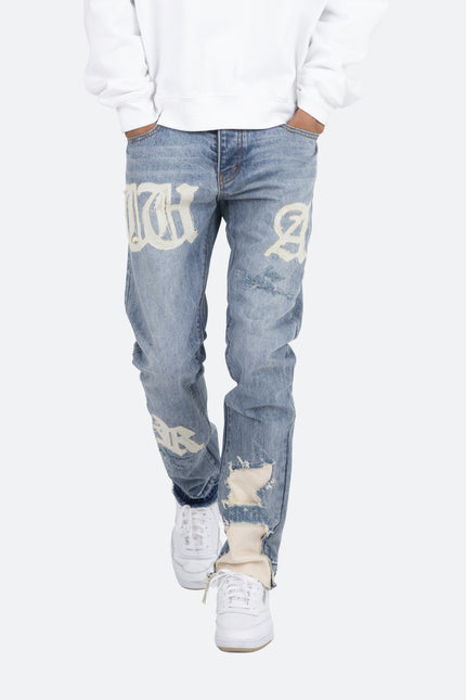 D198 War Straight Denim - Azul/Blanco