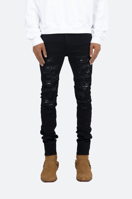 Jean skinny à motif cachemire X165 - Noir/Noir