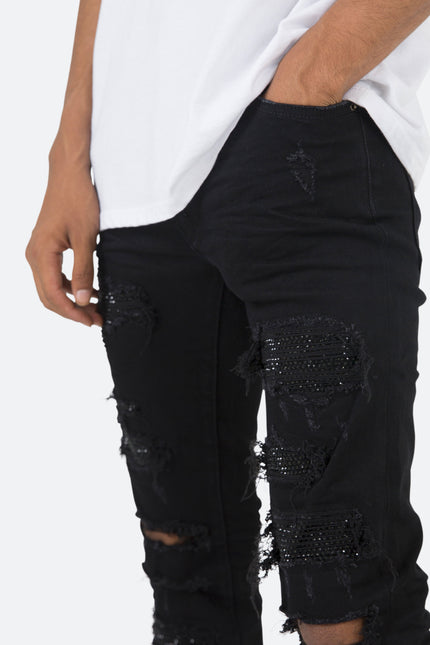 X201 Jeans ajustados con pedrería - Negro