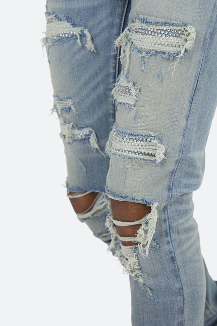 X201 Jeans ajustados con pedrería - Azul